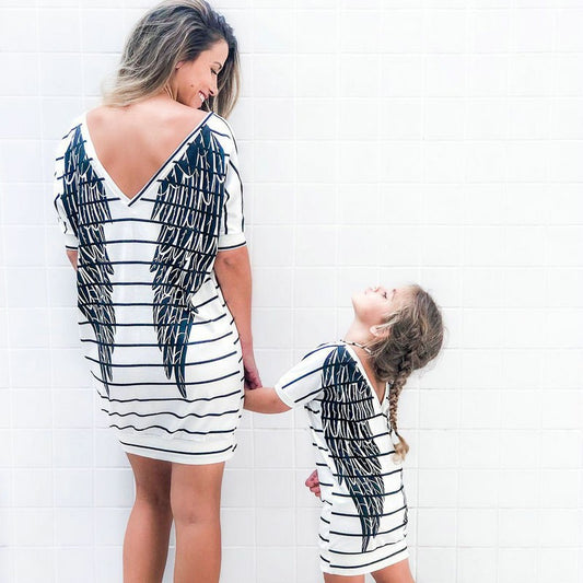 Short Sleeve Striped Wings Dresses